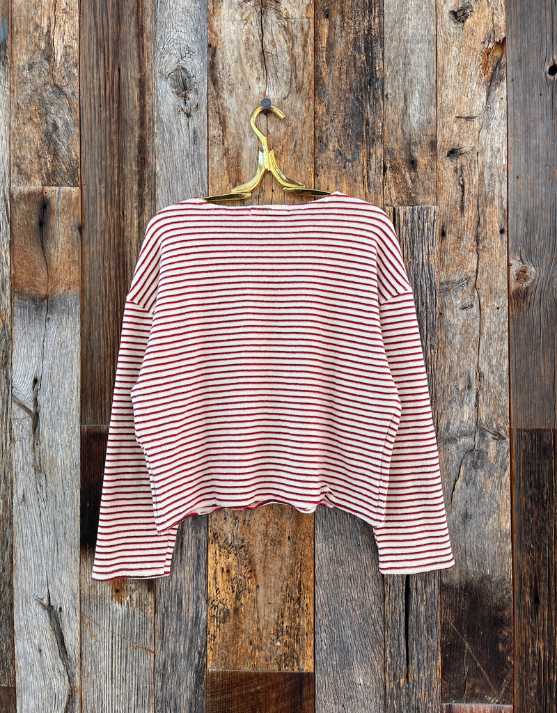 Perfect White Tee Loop Terry Stripe L/S Poppy/Chocolate