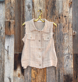 Milio Milano Milio Milano Fringe Hem Button Down Vest Beige