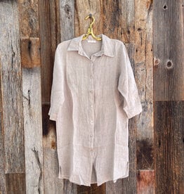Milio Milano Milio Milano Linen Long Sleeve Button Down Dress Beige