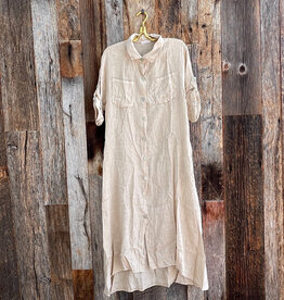 Milio Milano Milio Milano Italian Linen Button Down Dress Earth Beige