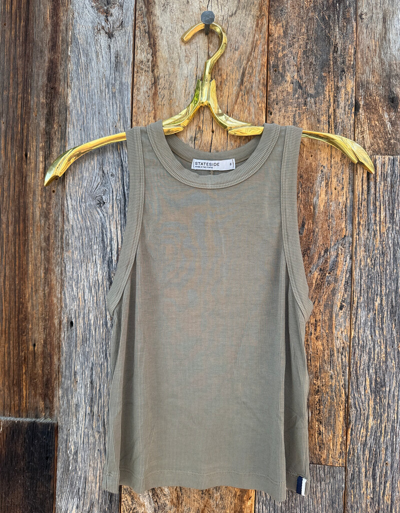 Stateside Stateside Rib Cropped High Neck Tank Bay Leaf