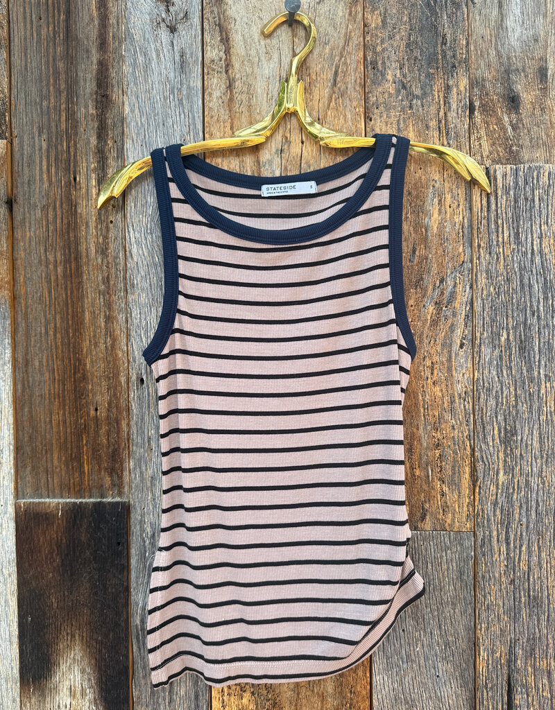Stateside Stateside Stripe Rib Ruched Tank Black/Almond