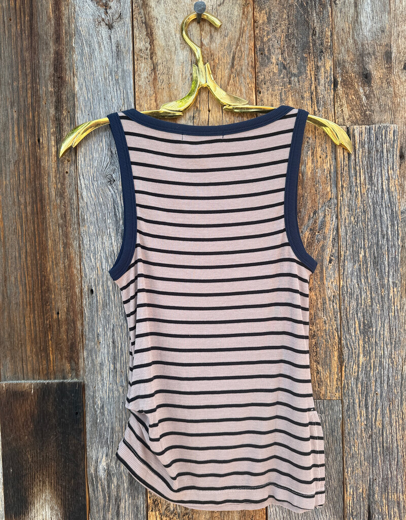 Stateside Stateside Stripe Rib Ruched Tank Black/Almond