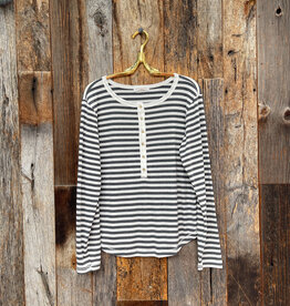 Mododoc Women Mododoc L/S Slim Henley Ivory/Charcoal