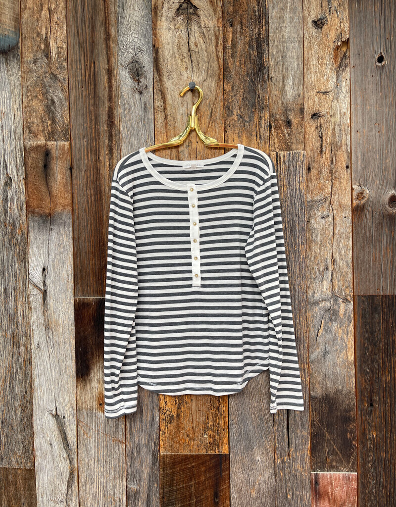 Mododoc Women Mododoc L/S Slim Henley Ivory/Charcoal