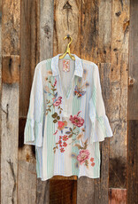 Johnny Was Johnny Was Ruffle Sleeve Henley Tunic Florrie - Stripe