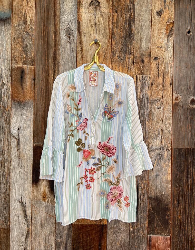 Johnny Was Johnny Was Ruffle Sleeve Henley Tunic Florrie - Stripe