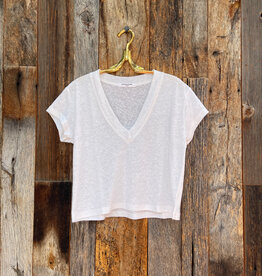 Perfect White Tee  T127 Rosie Linen Jersey Spandex V Neck Natural