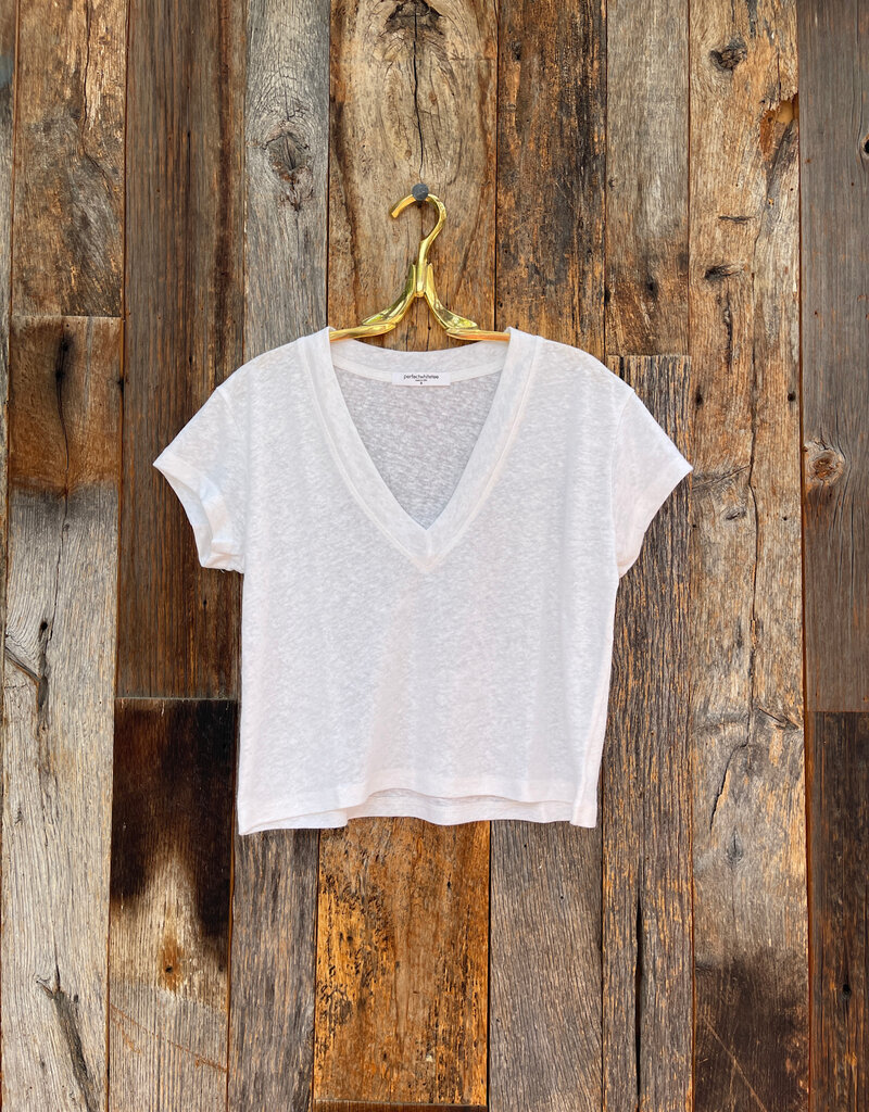 Perfect White Tee  T127 Rosie Linen Jersey Spandex V Neck Natural