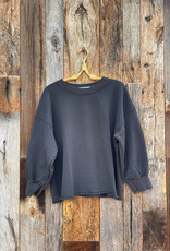 Perfect White Tee Bubble Sleeve Fleece Pullover Vintage Black