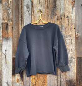 Perfect White Tee Bubble Sleeve Fleece Pullover Vintage Black