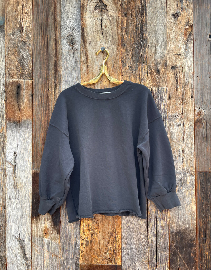 Perfect White Tee Bubble Sleeve Fleece Pullover Vintage Black