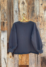 Perfect White Tee Bubble Sleeve Fleece Pullover Vintage Black