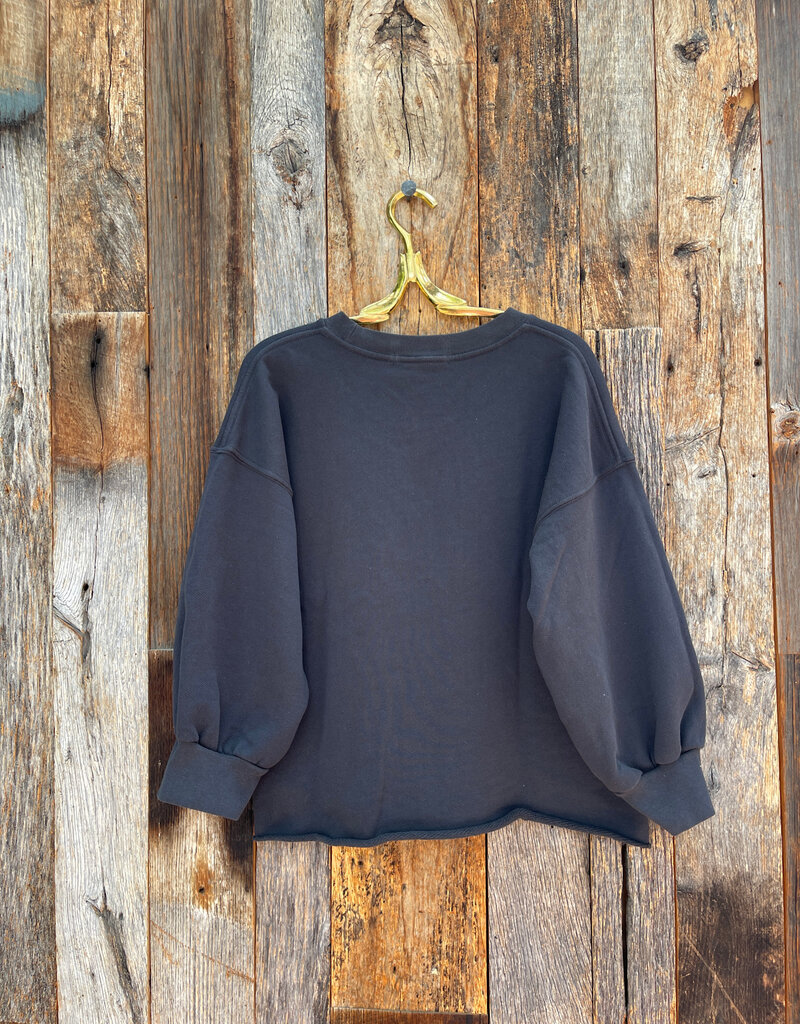 Perfect White Tee Bubble Sleeve Fleece Pullover Vintage Black