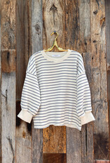 Perfect White Tee Striped Fleece Pullover Navy Stripe