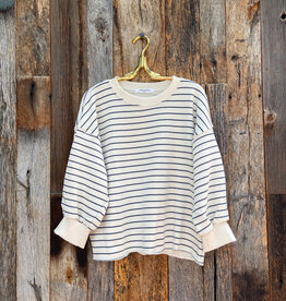 Perfect White Tee Striped Fleece Pullover Navy Stripe