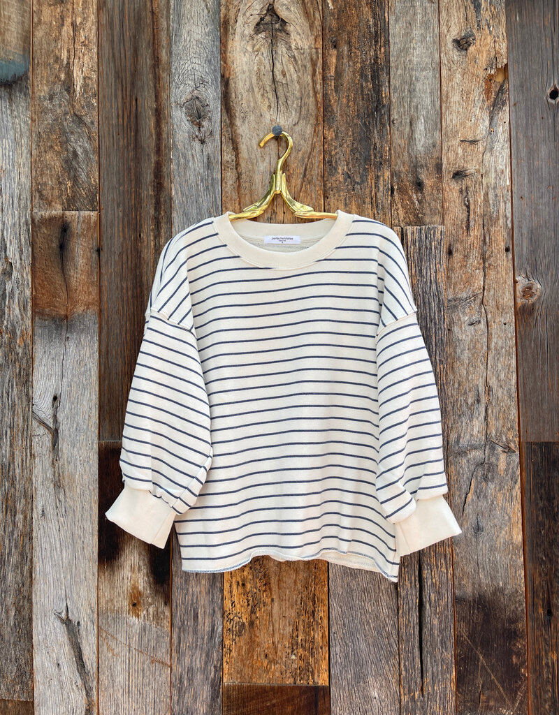 Perfect White Tee Striped Fleece Pullover Navy Stripe