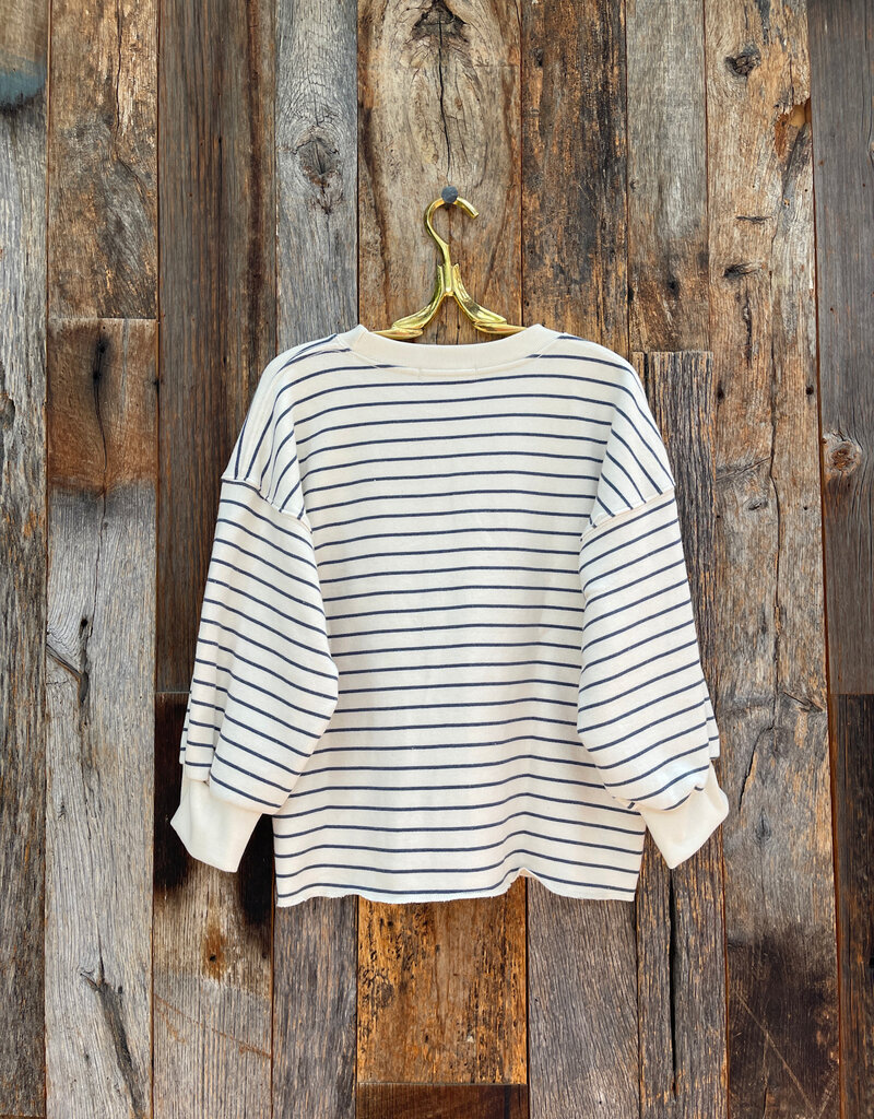 Perfect White Tee Striped Fleece Pullover Navy Stripe