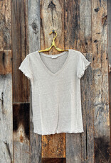 Milio Milano Milio Milano Raw Edge S/S V-Neck T-Shirt Beige