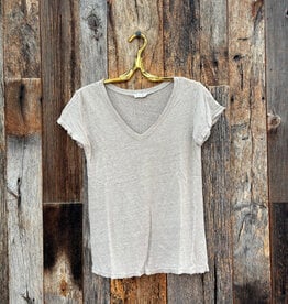 Milio Milano Milio Milano Raw Edge S/S V-Neck T-Shirt Beige