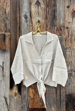 Milio Milano Milio Milano Linen Front Tie Button Shirt Beige