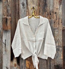 Milio Milano Milio Milano Linen Front Tie Button Shirt Beige