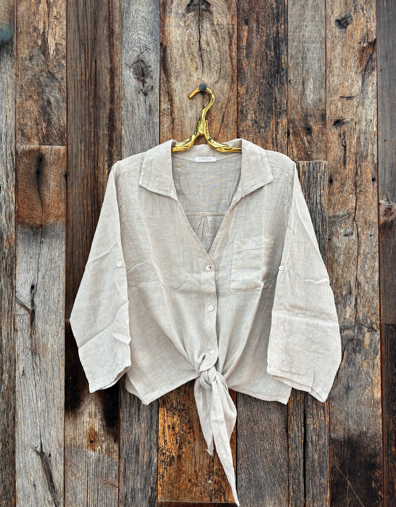 Milio Milano Milio Milano Linen Front Tie Button Shirt Beige