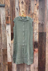 Milio Milano Milio Milano Long Crinkle Linen Sleeveless Shirt Dress Green