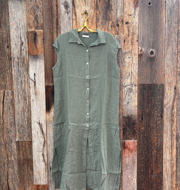Milio Milano Milio Milano Long Crinkle Linen Sleeveless Shirt Dress Green