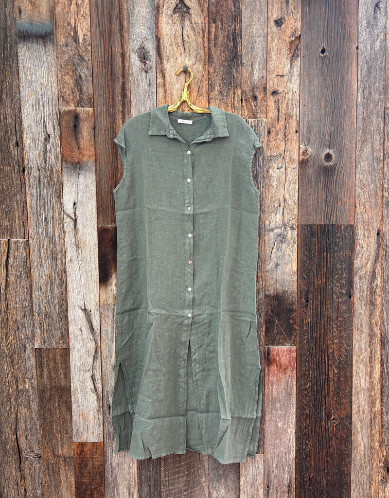 Milio Milano Milio Milano Long Crinkle Linen Sleeveless Shirt Dress Green