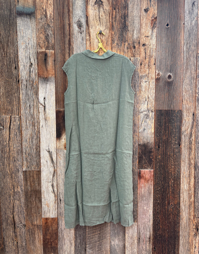 Milio Milano Milio Milano Long Crinkle Linen Sleeveless Shirt Dress Green