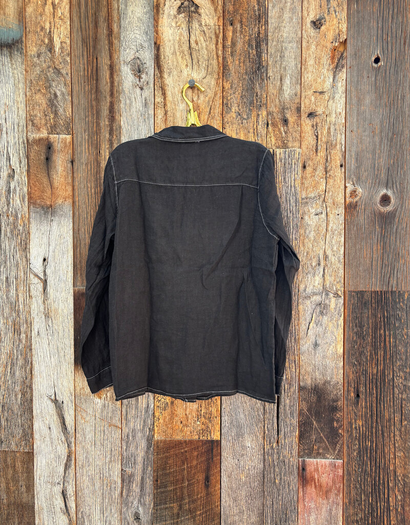 Milio Milano Milio Milano Linen L/S Button Down Top with Edge Stitch Detail Black