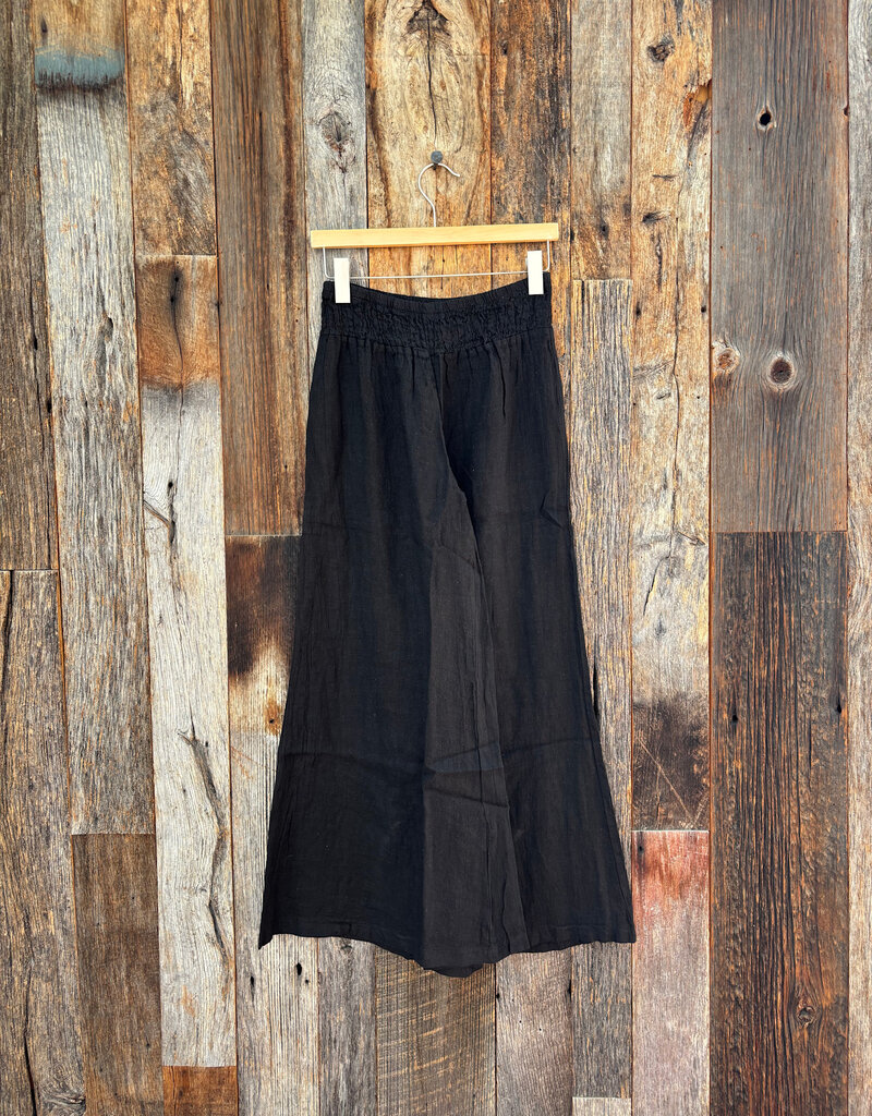 Milio Milano Milio Milano Linen Smocked Waist Palazzo Pant Black