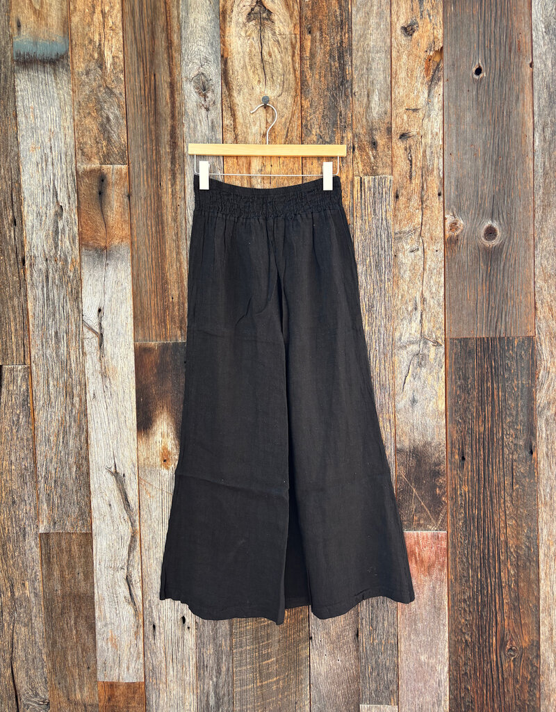 Milio Milano Milio Milano Linen Smocked Waist Palazzo Pant Black