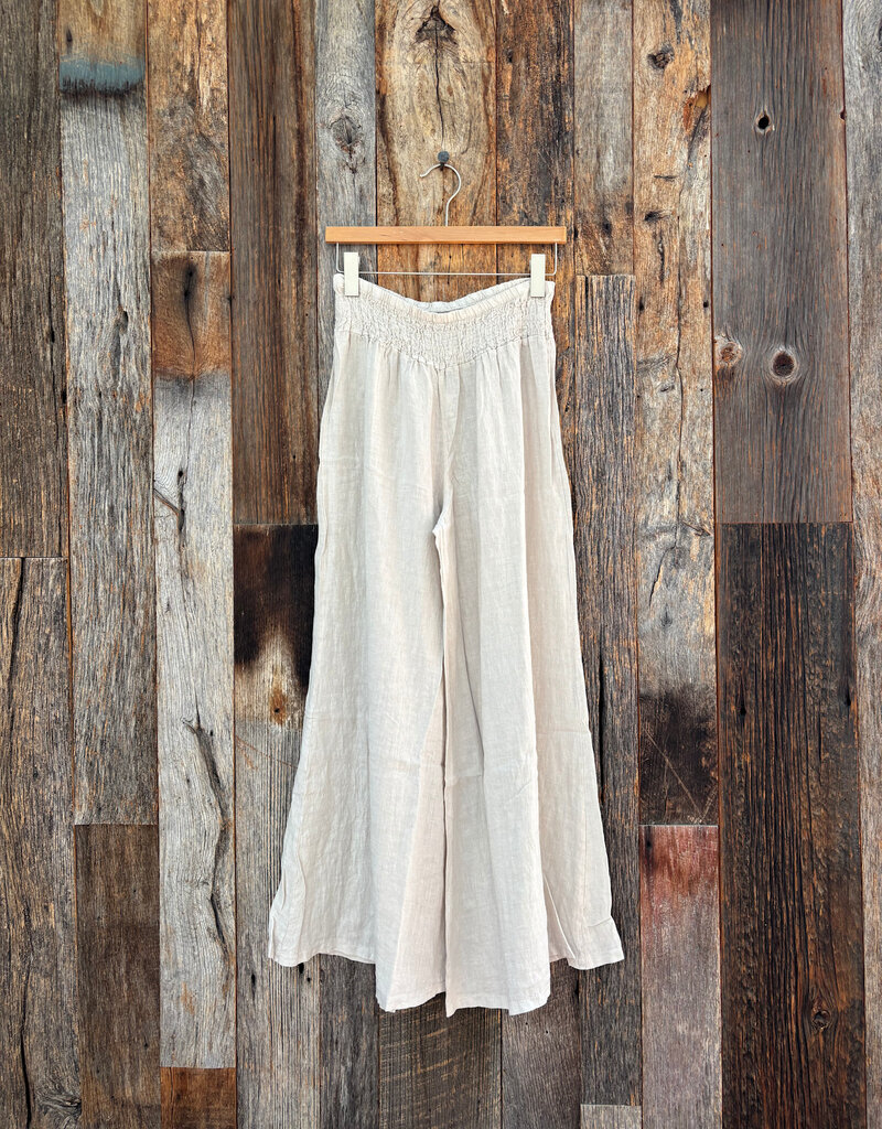 Milio Milano Milio Milano Linen Smocked Waist Palazzo Pant Beige