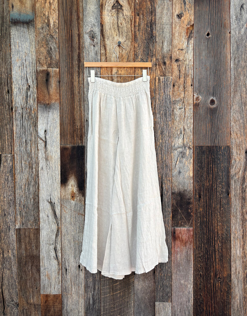 Milio Milano Milio Milano Linen Smocked Waist Palazzo Pant Beige