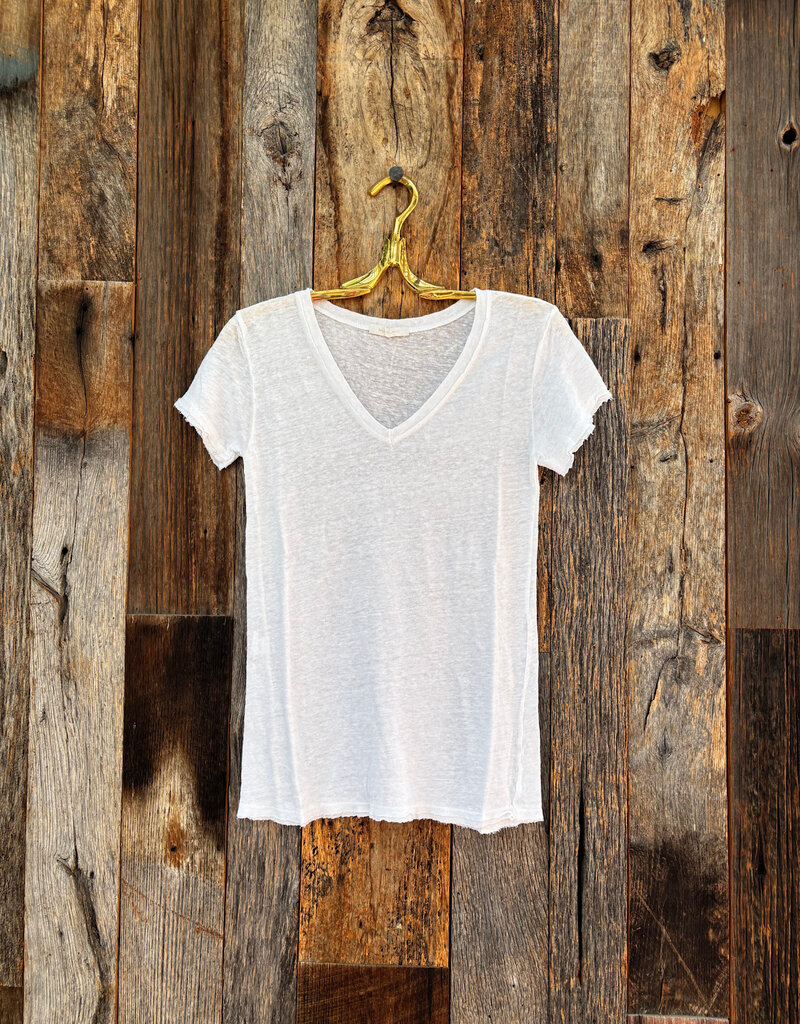 Milio Milano Milio Milano Raw Edge S/S V-Neck T-Shirt White