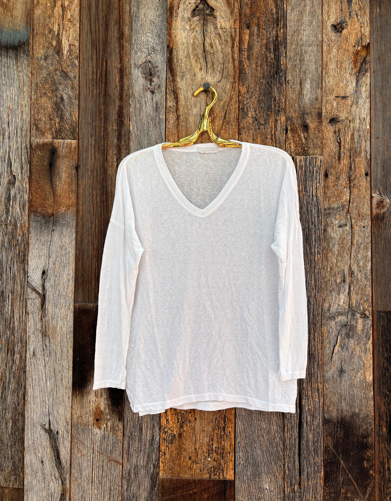Milio Milano Milio Milano V-Neck Shoulder Drop LS Tee White