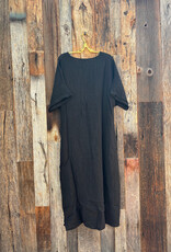 Milio Milano Milio Milano Solid Linen V-Neck Dolman Maxi Dress Black