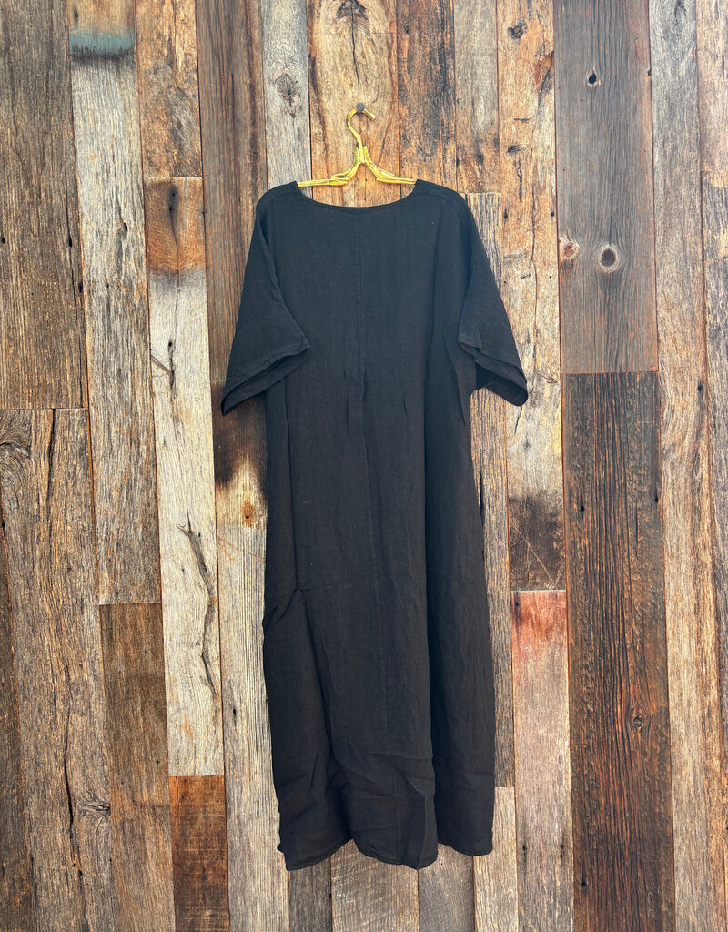 Milio Milano Milio Milano Solid Linen V-Neck Dolman Maxi Dress Black