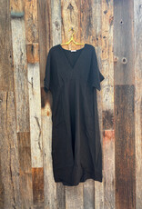 Milio Milano Milio Milano Solid Linen V-Neck Dolman Maxi Dress Black