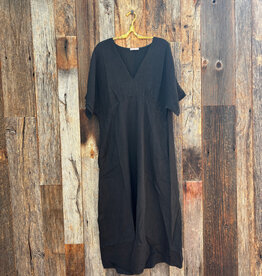 Milio Milano Milio Milano Solid Linen V-Neck Dolman Maxi Dress Black