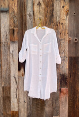 Milio Milano Milio Milano Linen L/S Roll-Tab Linen Button Down Dress White