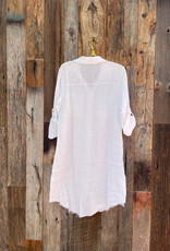 Milio Milano Milio Milano Linen L/S Roll-Tab Linen Button Down Dress White