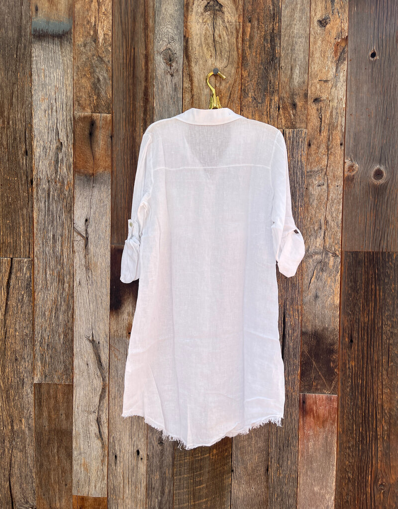 Milio Milano Milio Milano Linen L/S Roll-Tab Linen Button Down Dress White