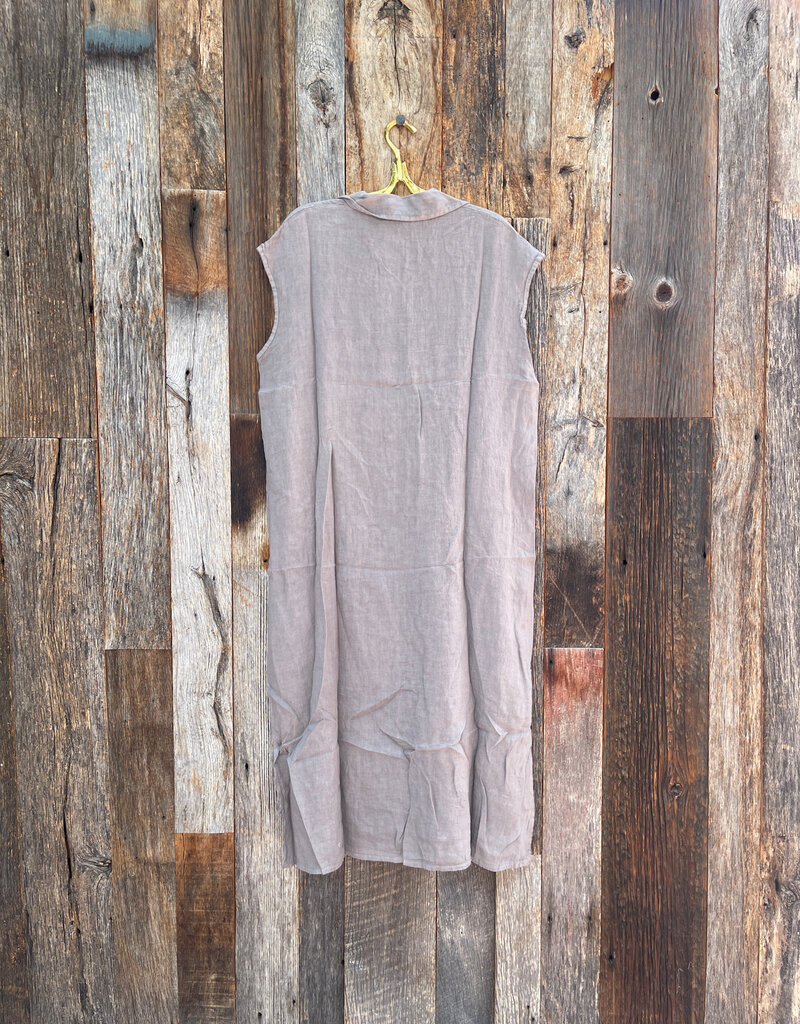 Milio Milano Milio Milano Long Crinkle Linen Sleeveless Shirt Dress Mocha