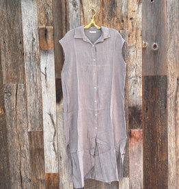 Milio Milano Milio Milano Long Crinkle Linen Sleeveless Shirt Dress Mocha
