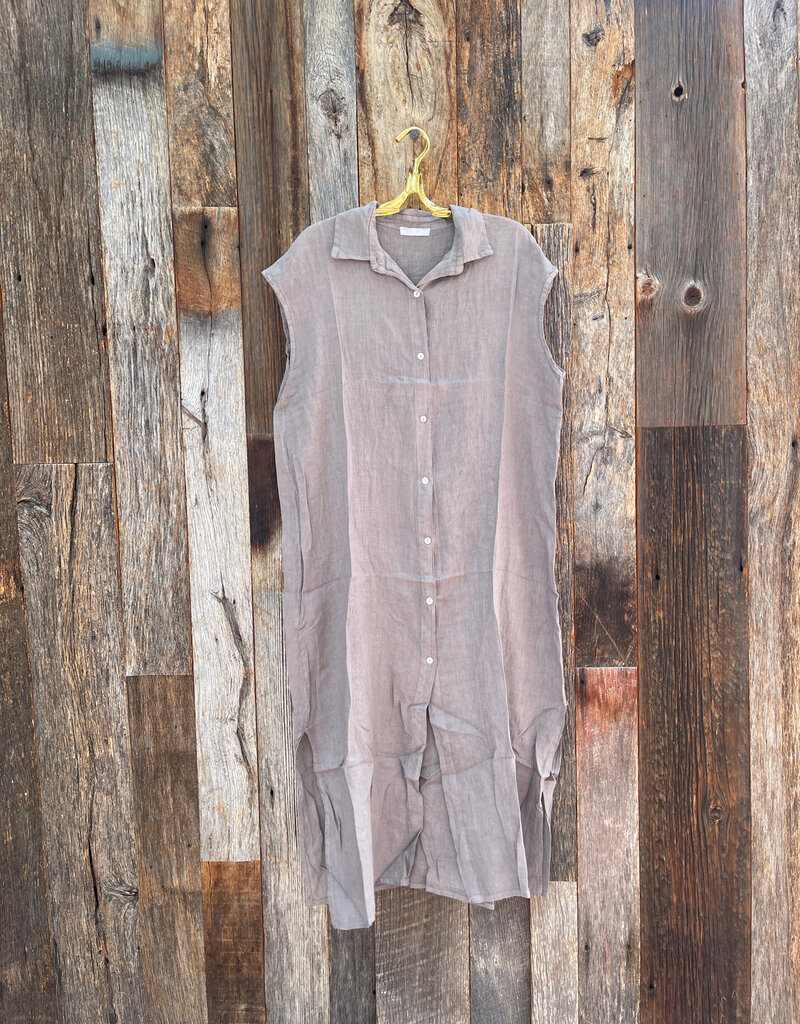 Milio Milano Milio Milano Long Crinkle Linen Sleeveless Shirt Dress Mocha