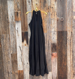Milio Milano Milio Milano Solid Linen Mock Neck Maxi Dress Black