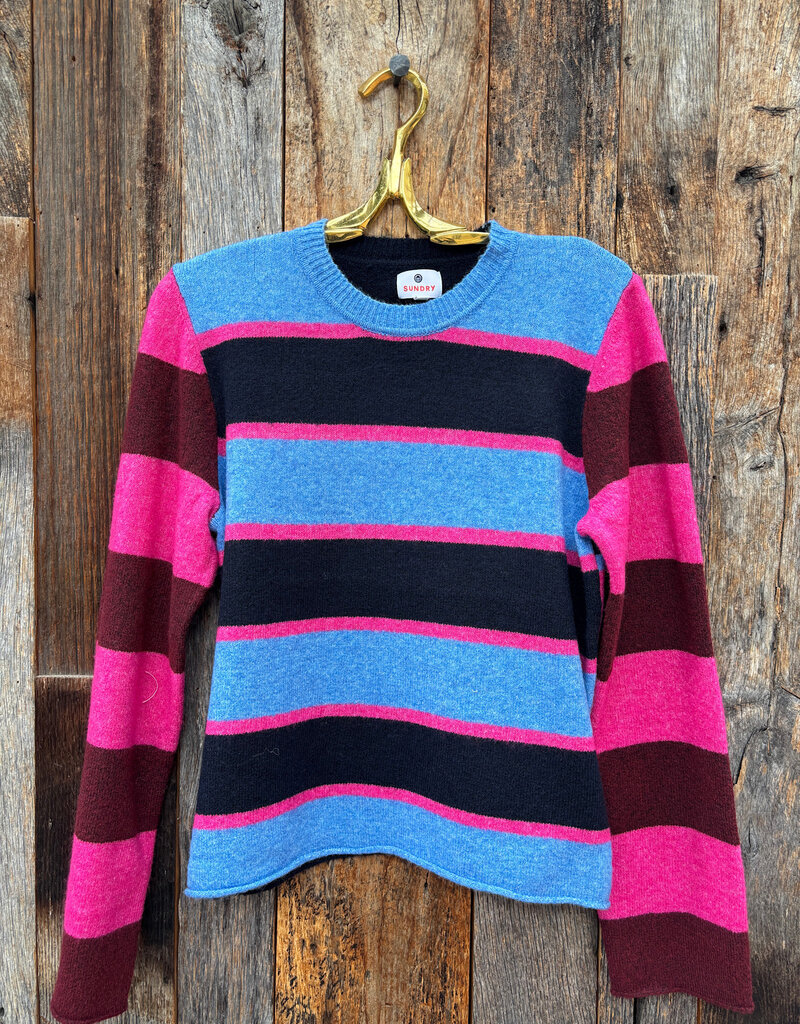 Sundry Colorblock Stripe Pullover Sweater Blue